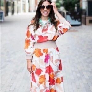 Anthropologie Maeve Gemma boho floral printed elbow sleeves midi dress S